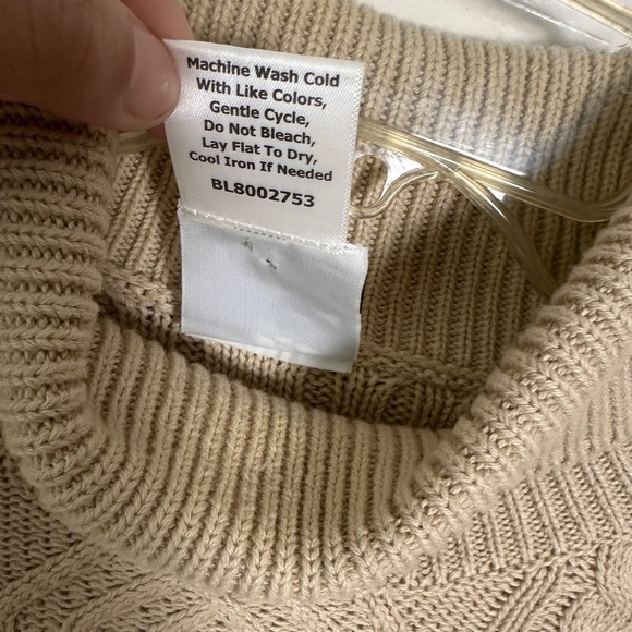 John Blair Sweater Sz M Chunky Cable Knit Fisherman Turtleneck Cotton Neutral - Picture 4 of 13